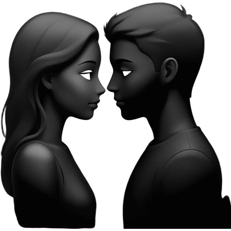 Two silhouettes merging together, one fading into the other, romantic concept emoji