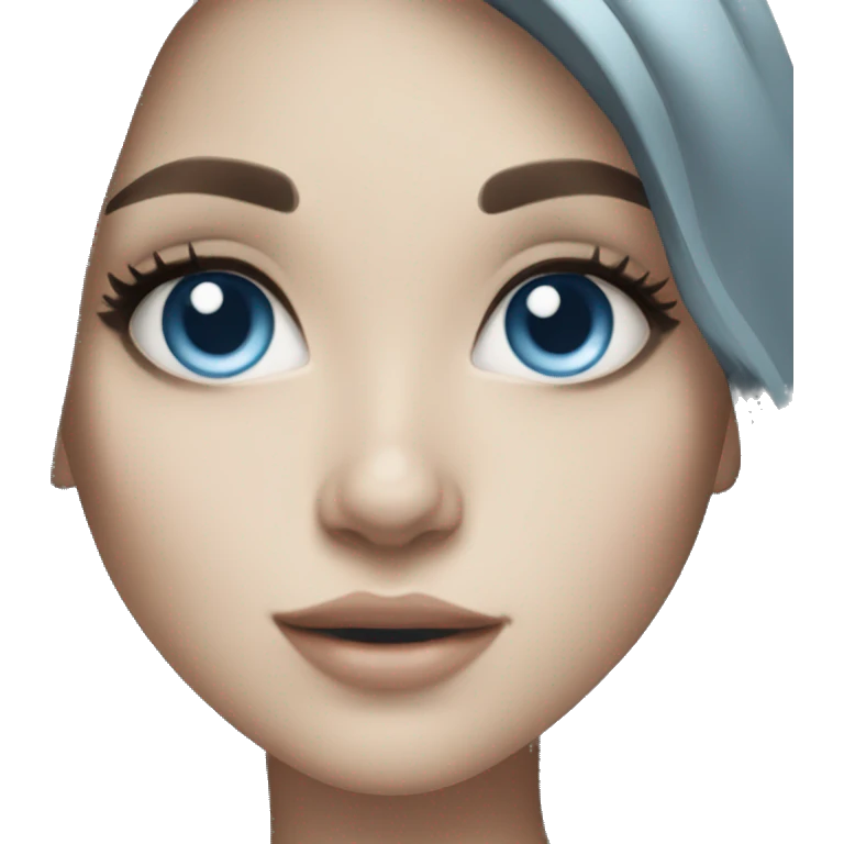 Instagram model girl with long black hair, pale skin and pretty blue eyes emoji