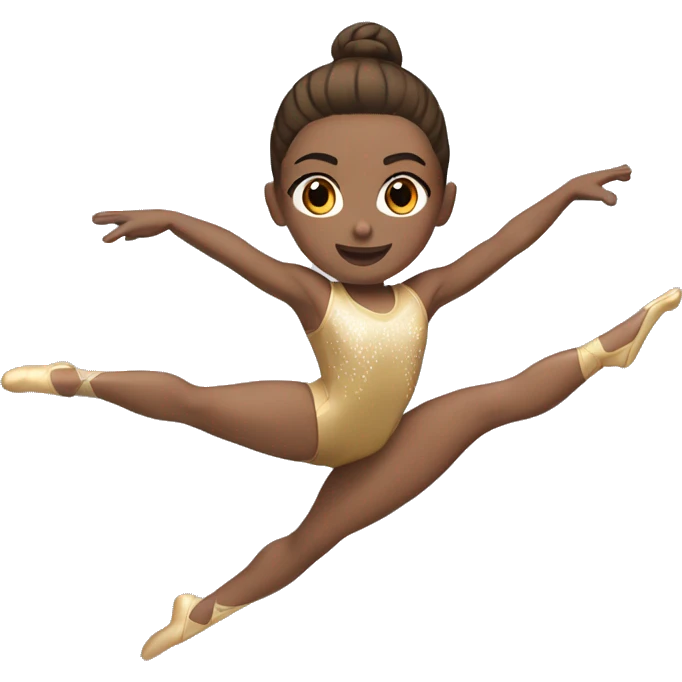 a gymnast with brown hair and brown eyes doing a leap with legs straight emoji