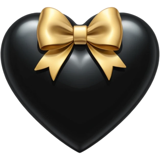 crystal black heart with a gold bow and heart pattern on the bow emoji