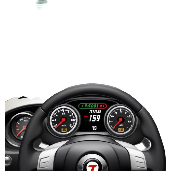 An icon showing a racing game interface, inspired by Grand Turismo. The design features a garage with a selection of high-performance cars, along with race track visuals in the background. Speedometer, lap timer, and other HUD elements add to the excitement. Transparent background emoji