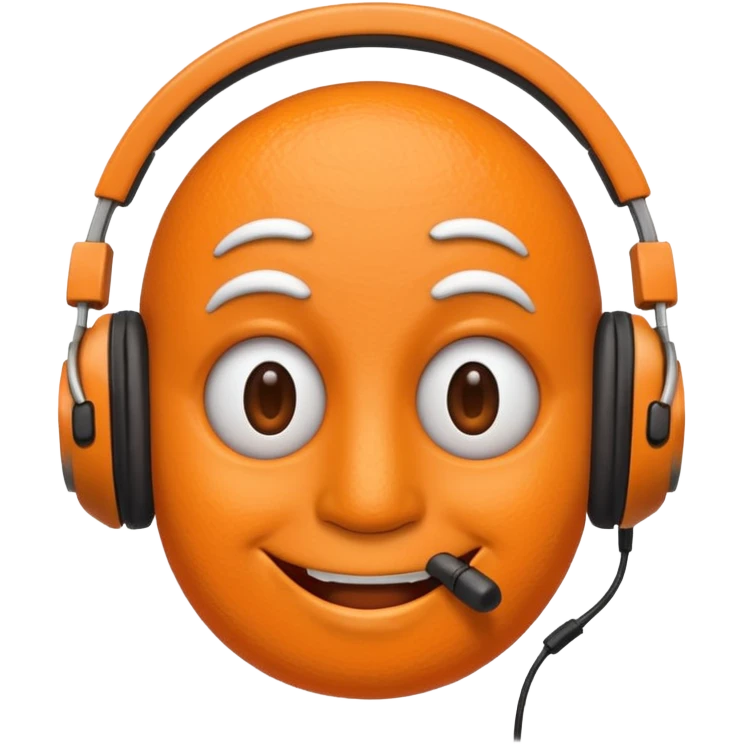 Orange happy face emoji with a couple of hair,headphones,and antennas. emoji