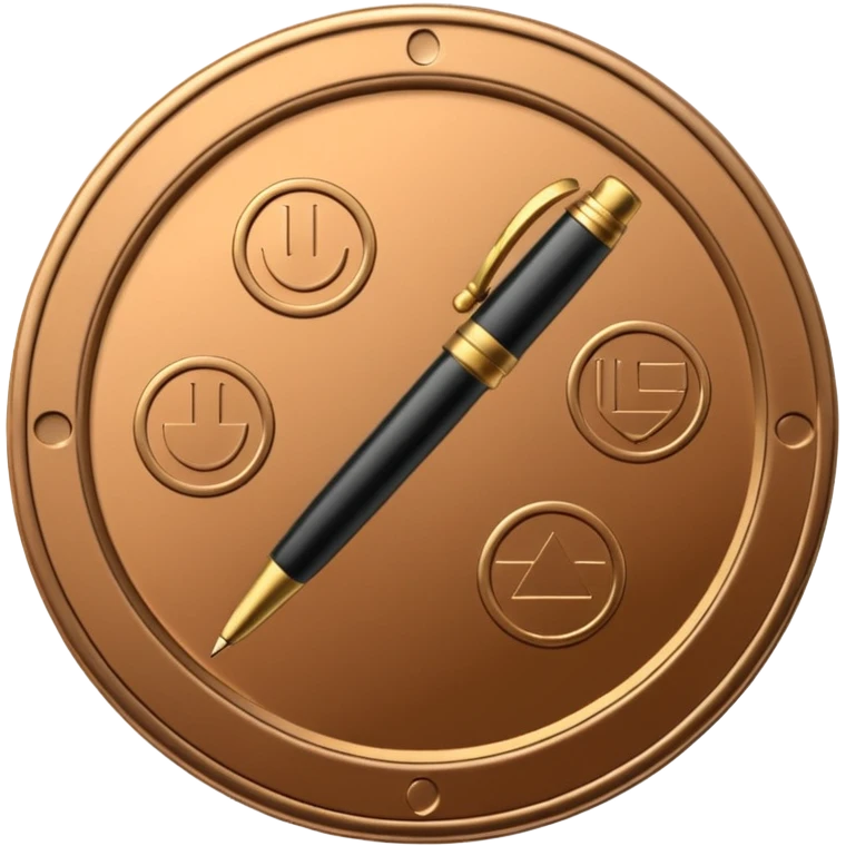 generate a token like a regular, real-life coin with an image of a pen in the middle emoji