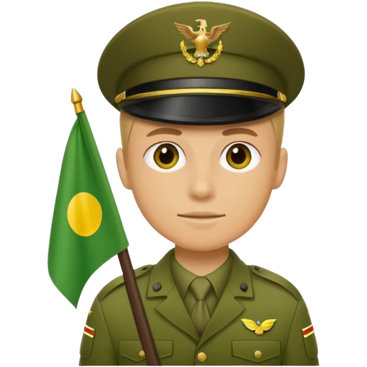 Yellow circle emoji of a soldier holding a green flag emoji
