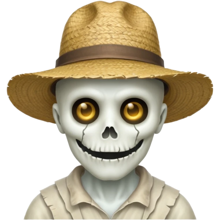 ghost farmer portrait, head and shoulders only, straw hat, spooky pale face, cracked skin, haunted vibe, 3D cartoon, mobile game icon style, clean background, no text, no watermark
 
 emoji