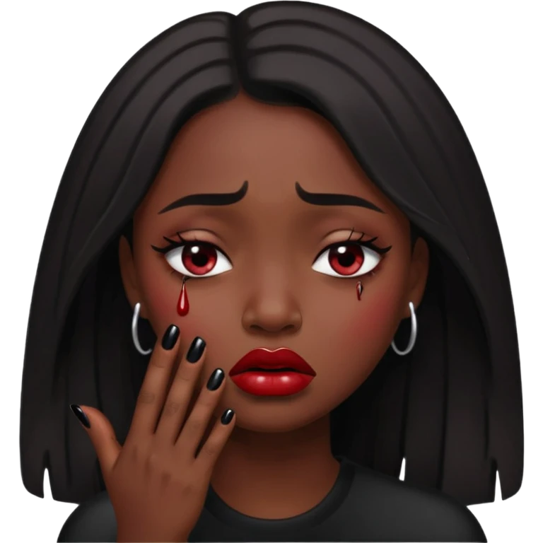 dark skin girl, dark red lipstick, nails very beautiful crying emoji