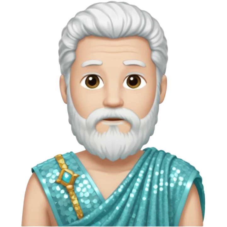 Uranus from Roman Deities with long white hair and beard, pale cyan sequin toga emoji