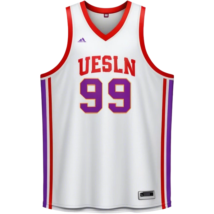 Cinematic Realistic image of a basketball jersey rendered in bold team colors with finely textured fabric and realistic creases, set against an energetic court backdrop with bright, dynamic lighting emoji