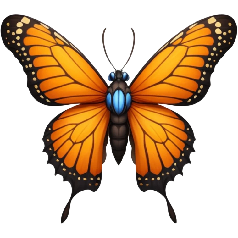 moth with blue eyes mornach butterfly wings orange and yellow with godzilla eyes on the top of the wings brown tail black Moth Insect Arms and legs emoji