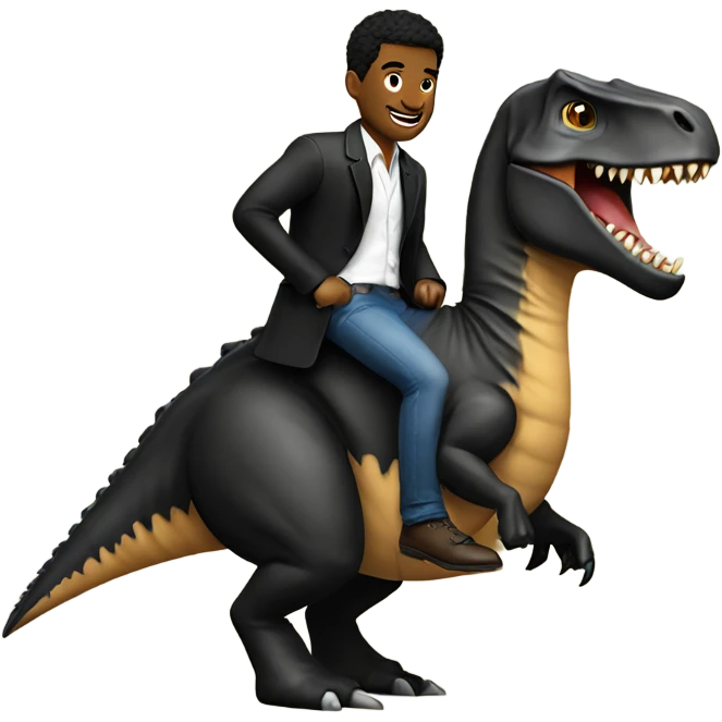 stylish man in black jacket riding a dinosaur  emoji