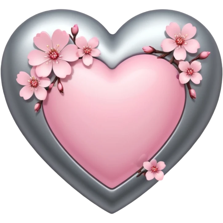 heart with sakura flowers and silver accents emoji