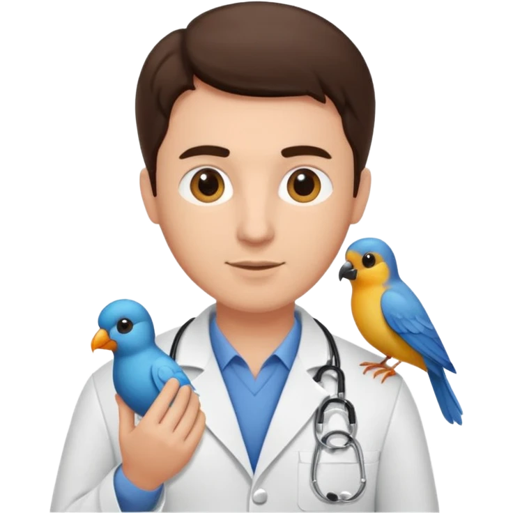 brunette man veterinarian with bird emoji
