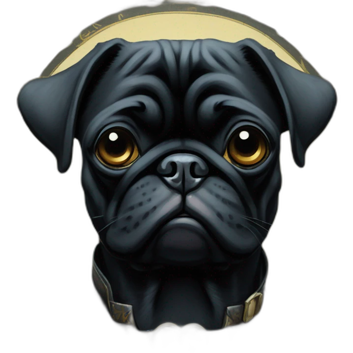 A cyberpunk black pug in Art Nouveau style during 1910 emoji