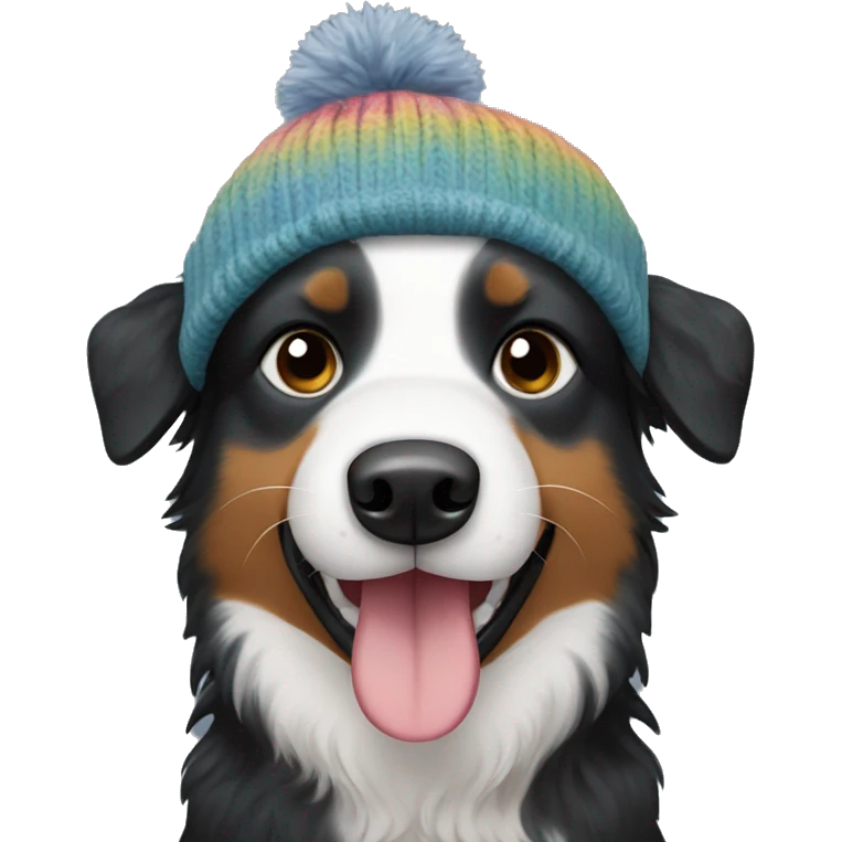 Small black australian shepherd dog wearing a knit cap emoji
