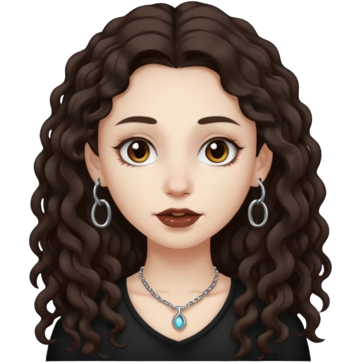 naked white skined girl with long littlebit curly hair dark brown hair and septum piercing  with beautifull skinny body  emoji