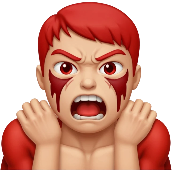 Person choking themselves with angry look an themselves emoji