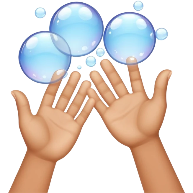 Closeup hands foaming soap bubbles emoji