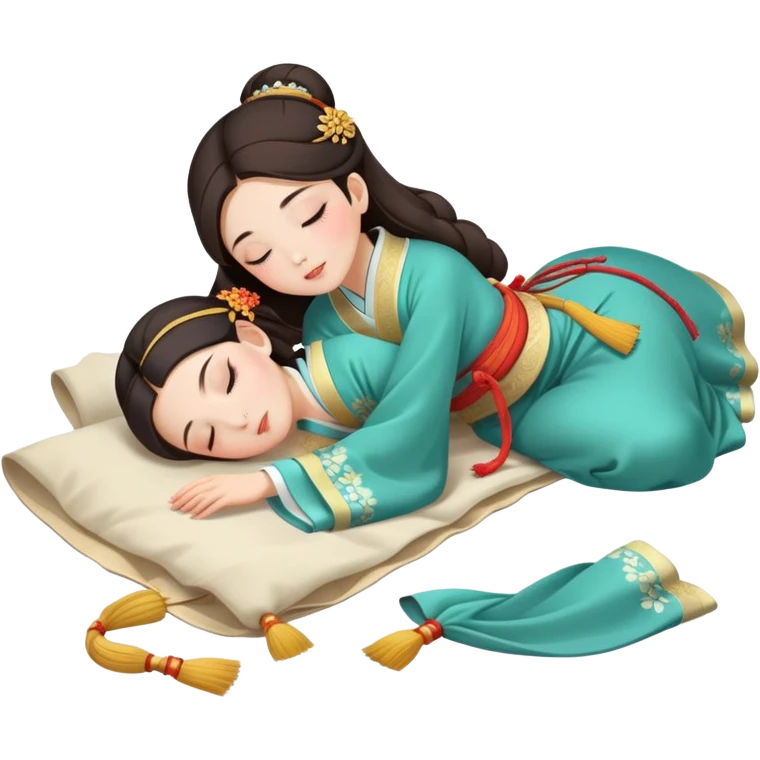 Beautiful girl in Hanfu lying on the ground sleeping emoji