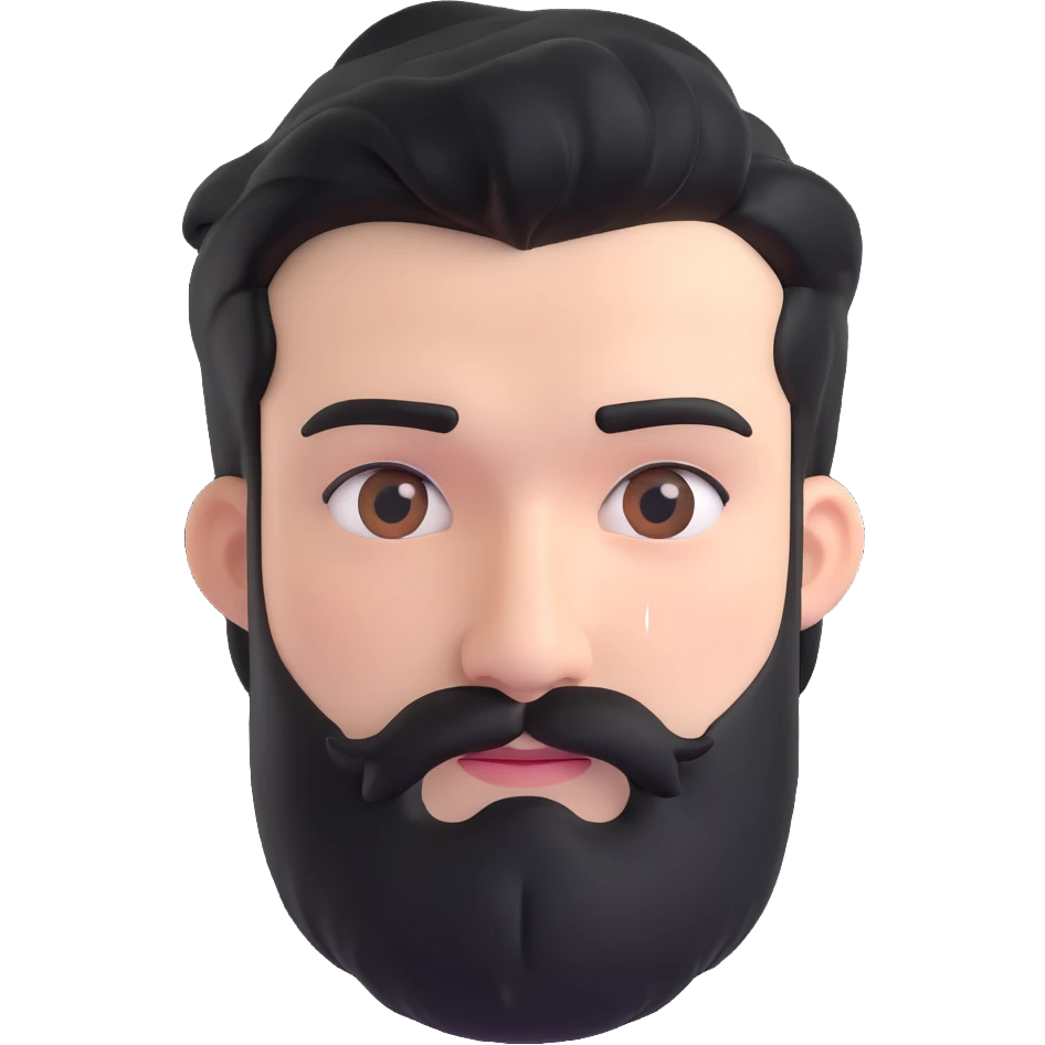 male face with black hair, stubbly beard, white skin, neutral expression emoji