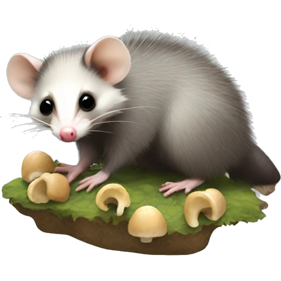 Virginia Opossum foraging mushrooms emoji