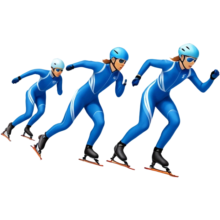An icon showing speed skaters in aerodynamic suits racing on a professional oval ice track under a bright blue sky. Motion lines emphasize speed, with cheering crowds and snowy mountains in the background. Transparent background captures the energy of speed skating. emoji