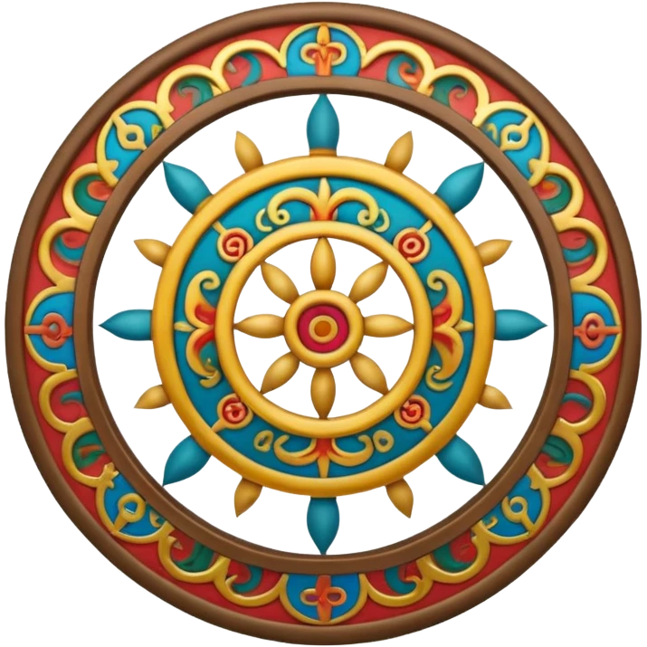 Tibetan Wheel of Life emoji, circular wheel with intricate segments and spiritual motifs, inspired by Tibetan Buddhist art, clear spiritual style emoji