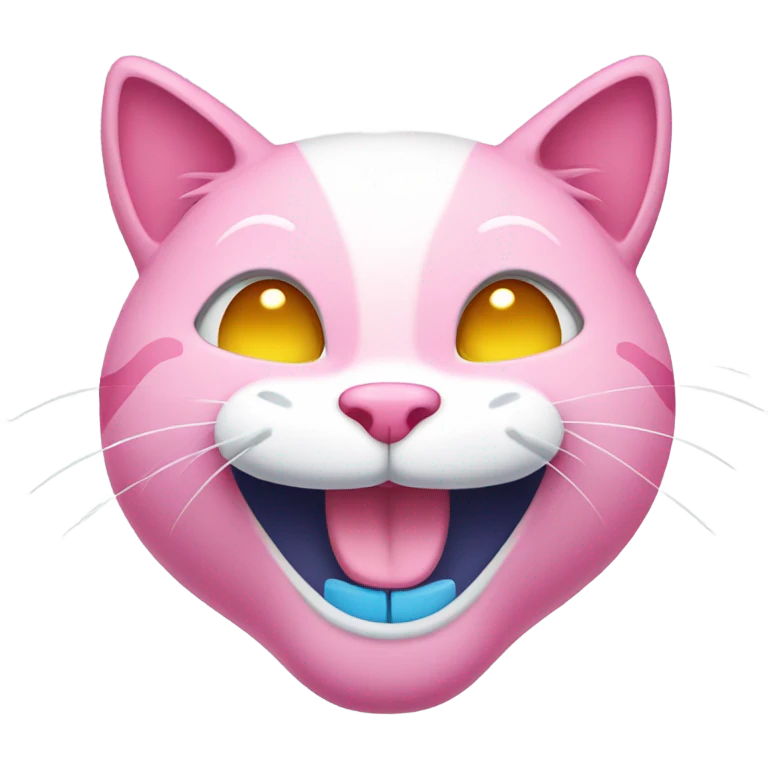 A happy pink cat with rainbow teeth emoji