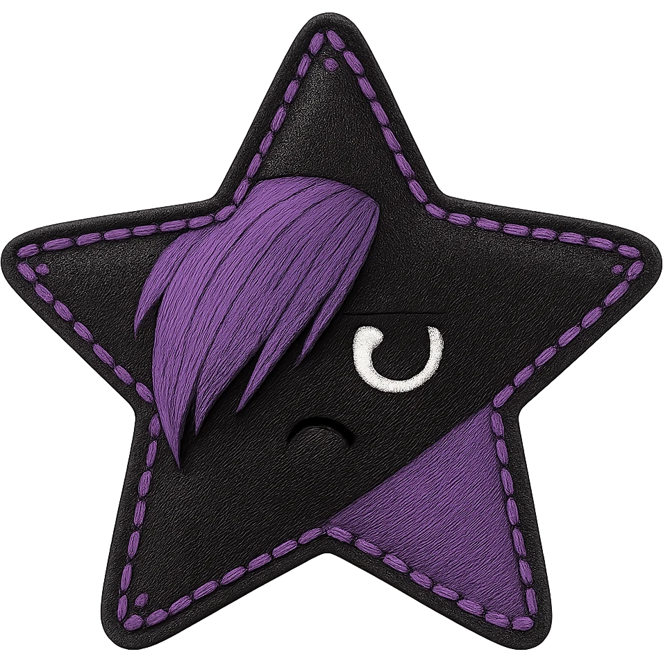 emo star with a stitched border, black and purple, expressive and stylish, no background emoji