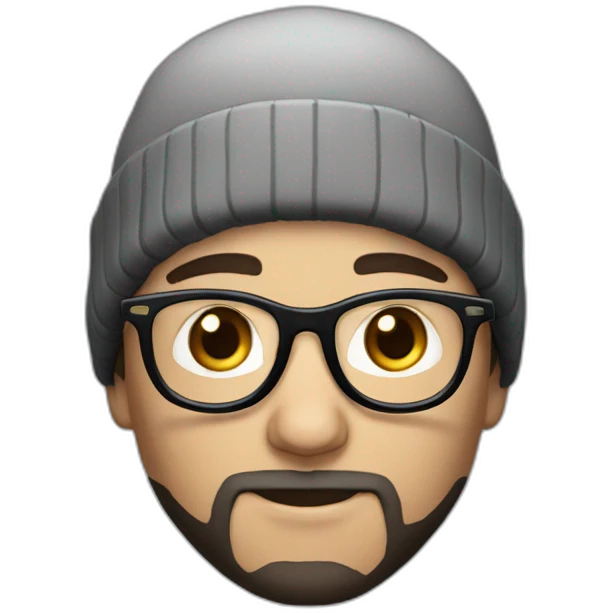 white young man with round glasses and black straight short hair and short black thin beard with a beanie hat emoji