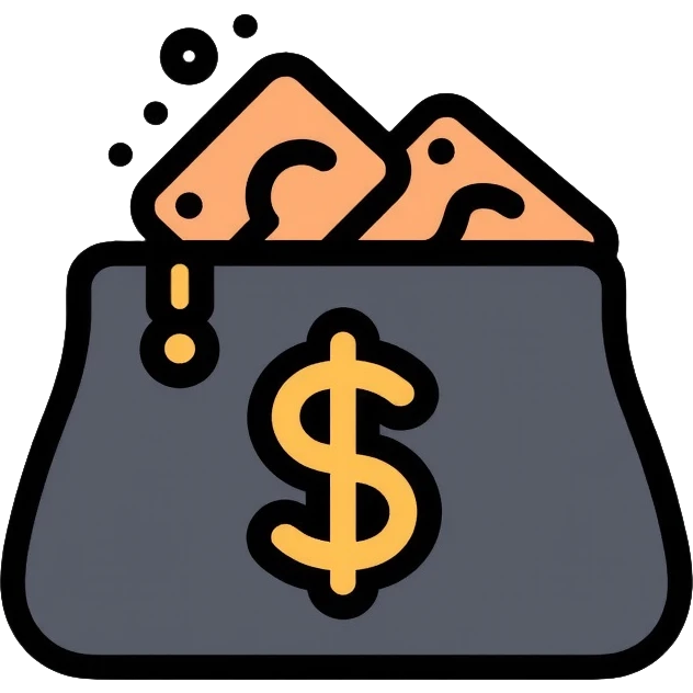 black purse with dollar symbol on it emoji