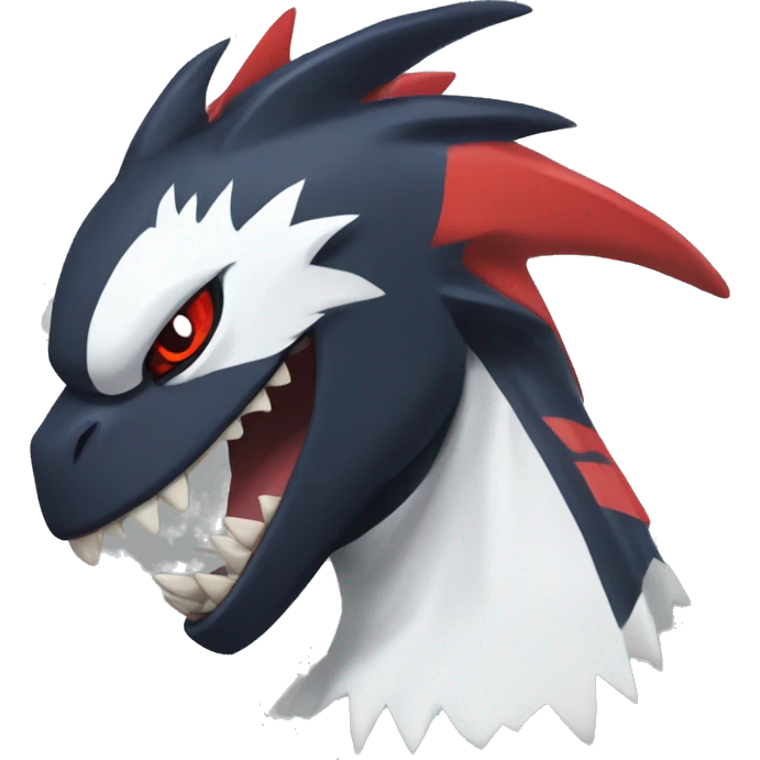 Black Cool Edgy Nargacuga-Garchomp-Absol Fakémon  with White and Red Edgy markings emoji