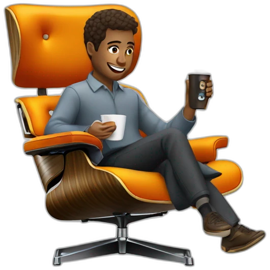 A person drinking coffee while sitting on an eames lounge chair  emoji