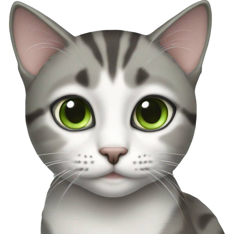 Gray white and black tabby cat green eyes emoji