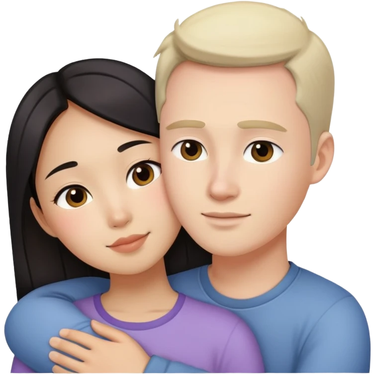 Asian girl cuddles white guy emoji