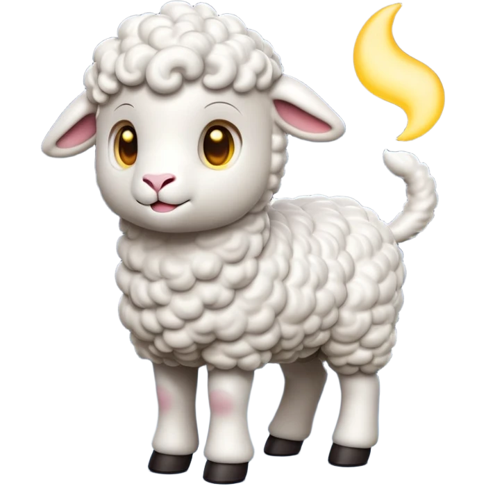 cinematic-[lamb]-realistic-full-body-standing-emoji,-tail-flicking-lazily,-head-tilted-dramatically,-curly-[white]-fur,-simplified-yet-realistic-focused-features,-highly-detailed,-glowing-with-an-almost-sarcastic-glow emoji