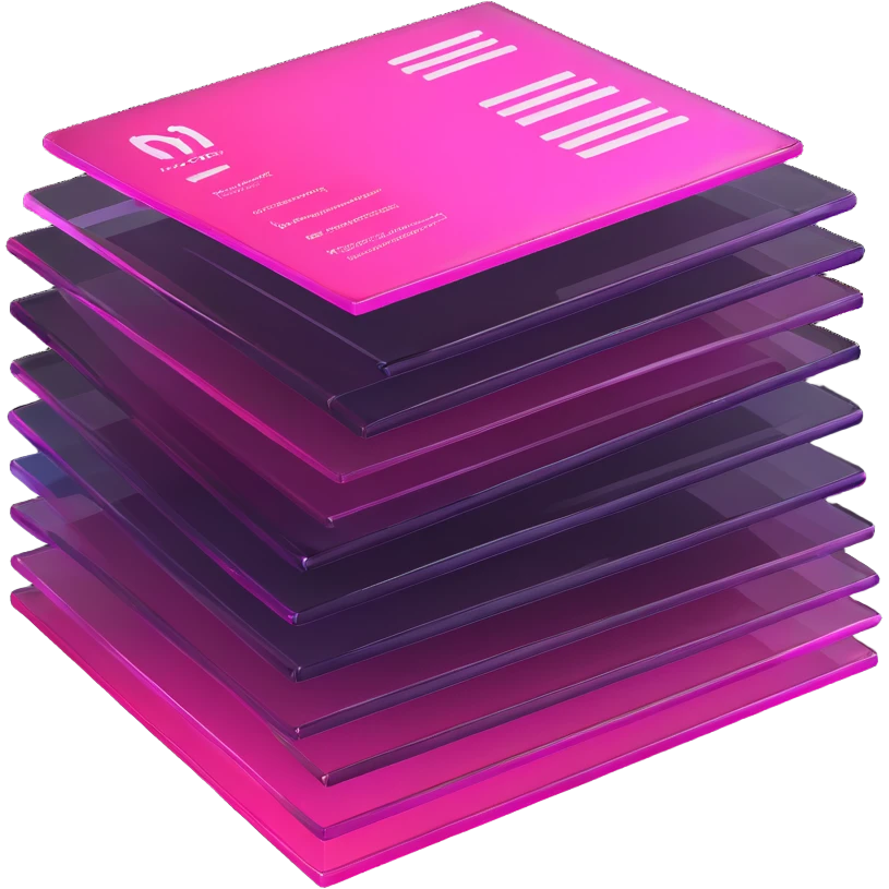 stack of resumes, transparent glass with bright pink gradient from #FF335F to #FF99AA, soft shadows and highlights, minimalistic emoji