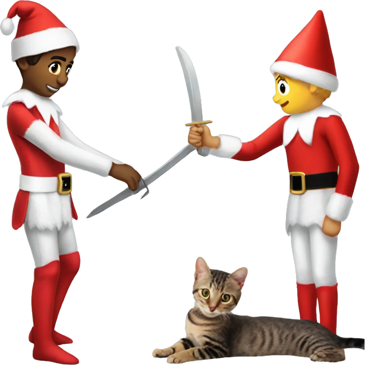 Elf on the shelf fighting the cat emoji