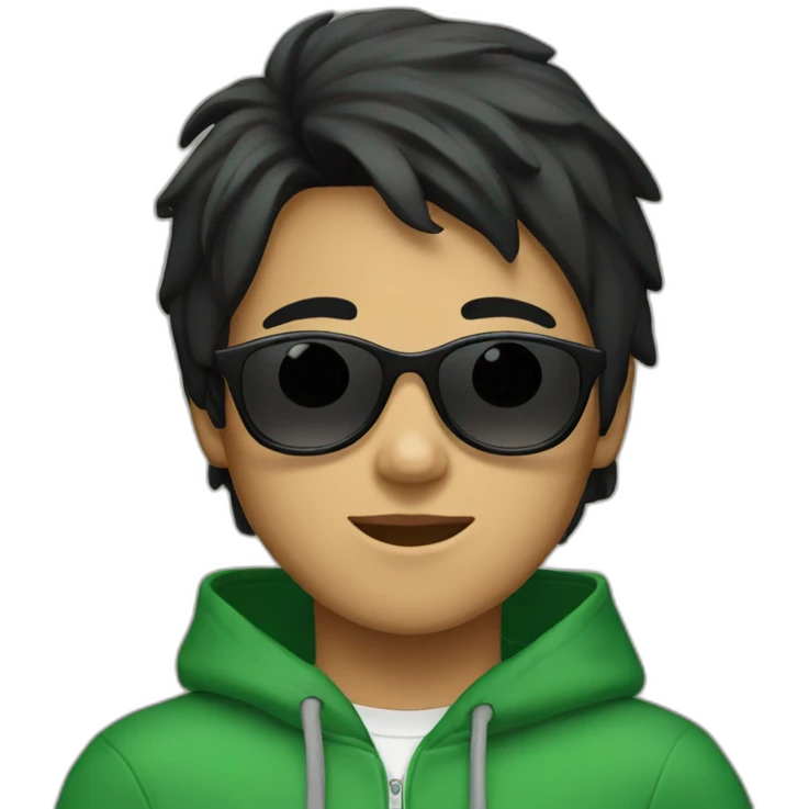 Young boy with green hoodie and sunglasses and black hair emoji