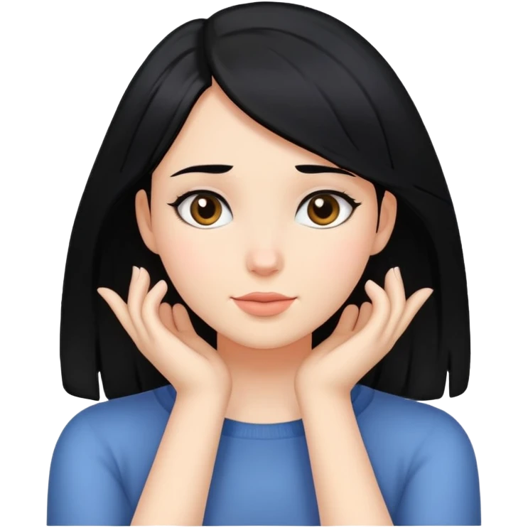 Girl with black hair with her hands around her neck emoji
