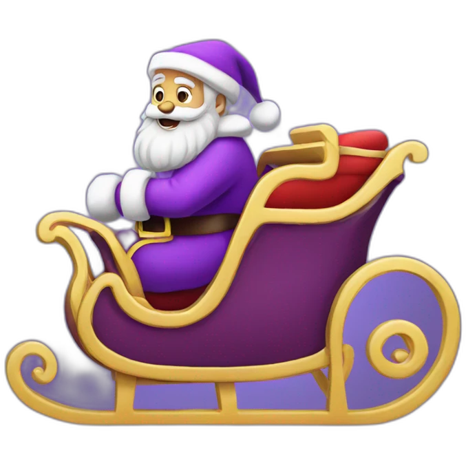 Santa Claus dressed in purple with his sleigh emoji