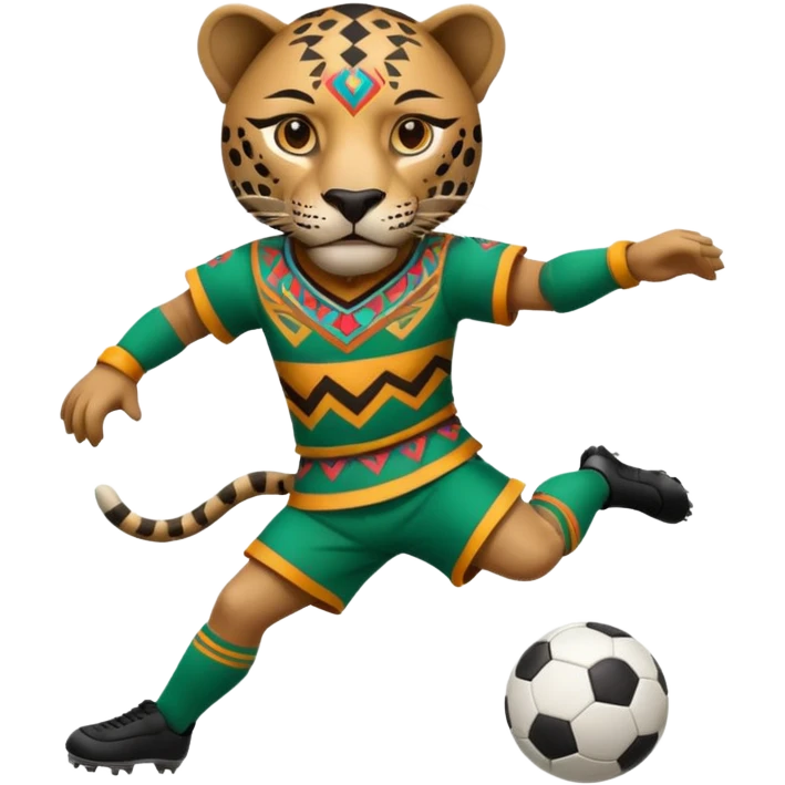 jaguar realista mexicano con vestimenta azteca que juega futbol emoji