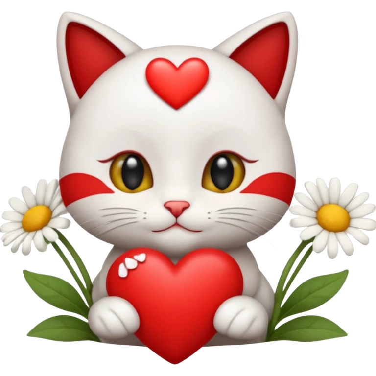 Mignon petit chaton avec des marguerites et un cœur rouge emoji