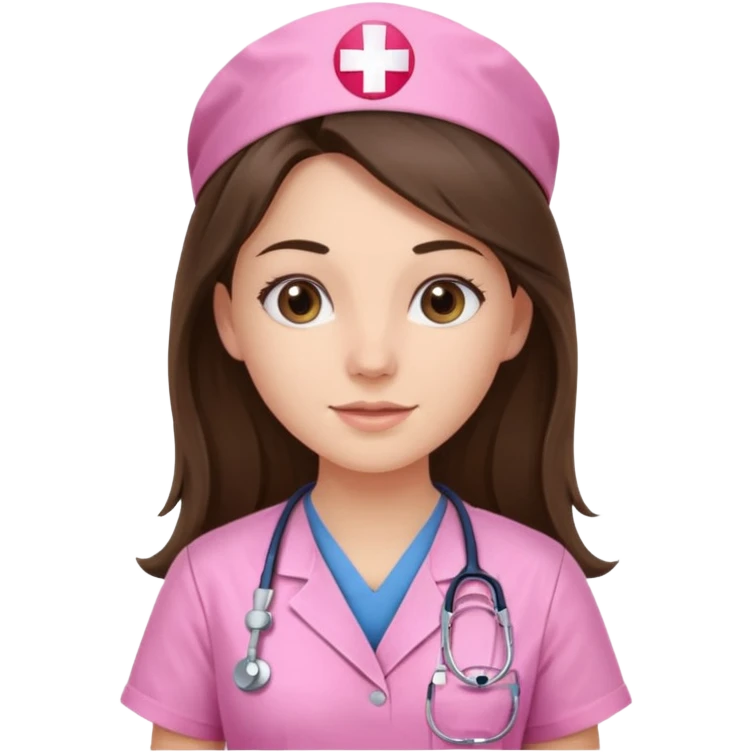 pretty brunette nurse with long hair in pink scrubs emoji