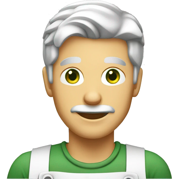 blonde gray-haired man cook with green eyes making burger emoji
