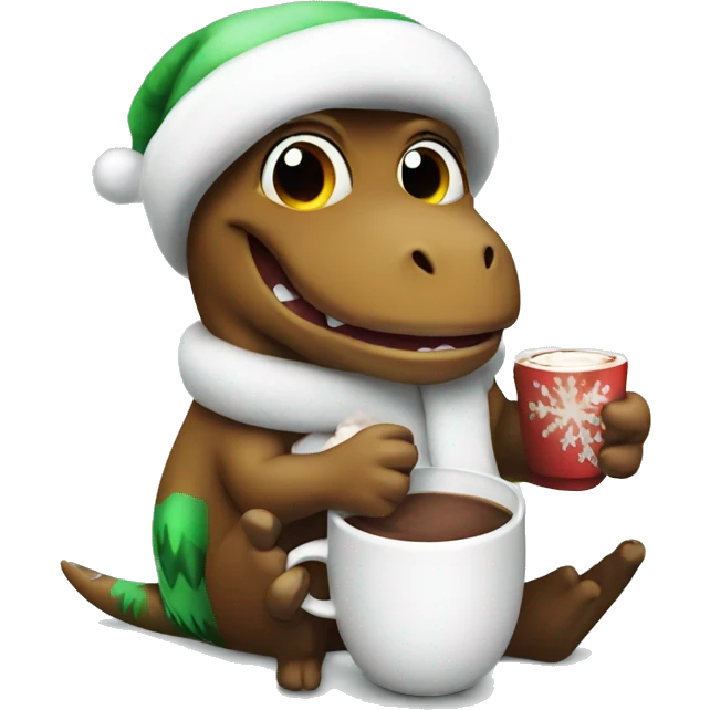 Christmas trex drinking hot cocoa  emoji