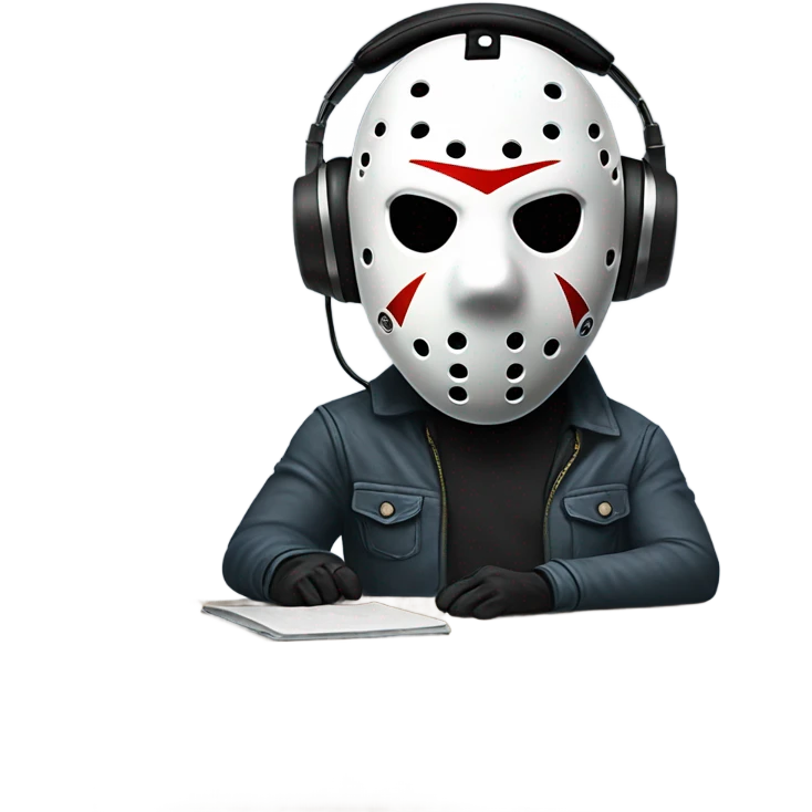 Jason voorhees recording a podcast with a mic and headphones emoji