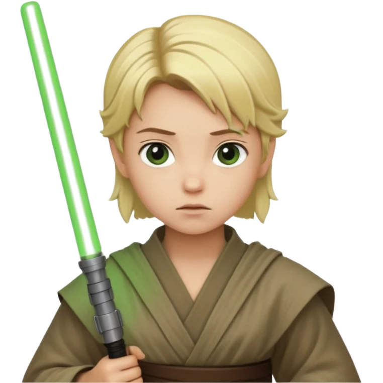 Young jedi with blonde hair holding a green lightsaber emoji