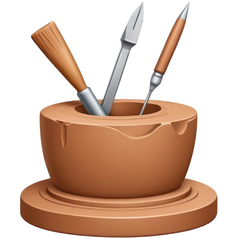 Icon for sculpting, with sculpting tools, sculpture in progress on a textured surface, minimalistic style, clean lines, transparent background. emoji