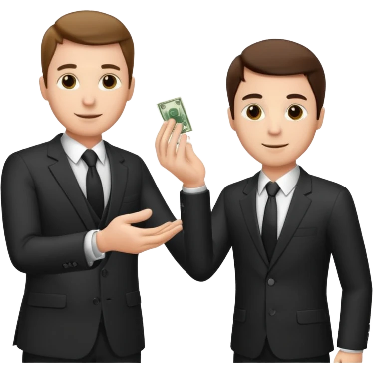 The businessman extends his hand to the side and give money to other businessman emoji