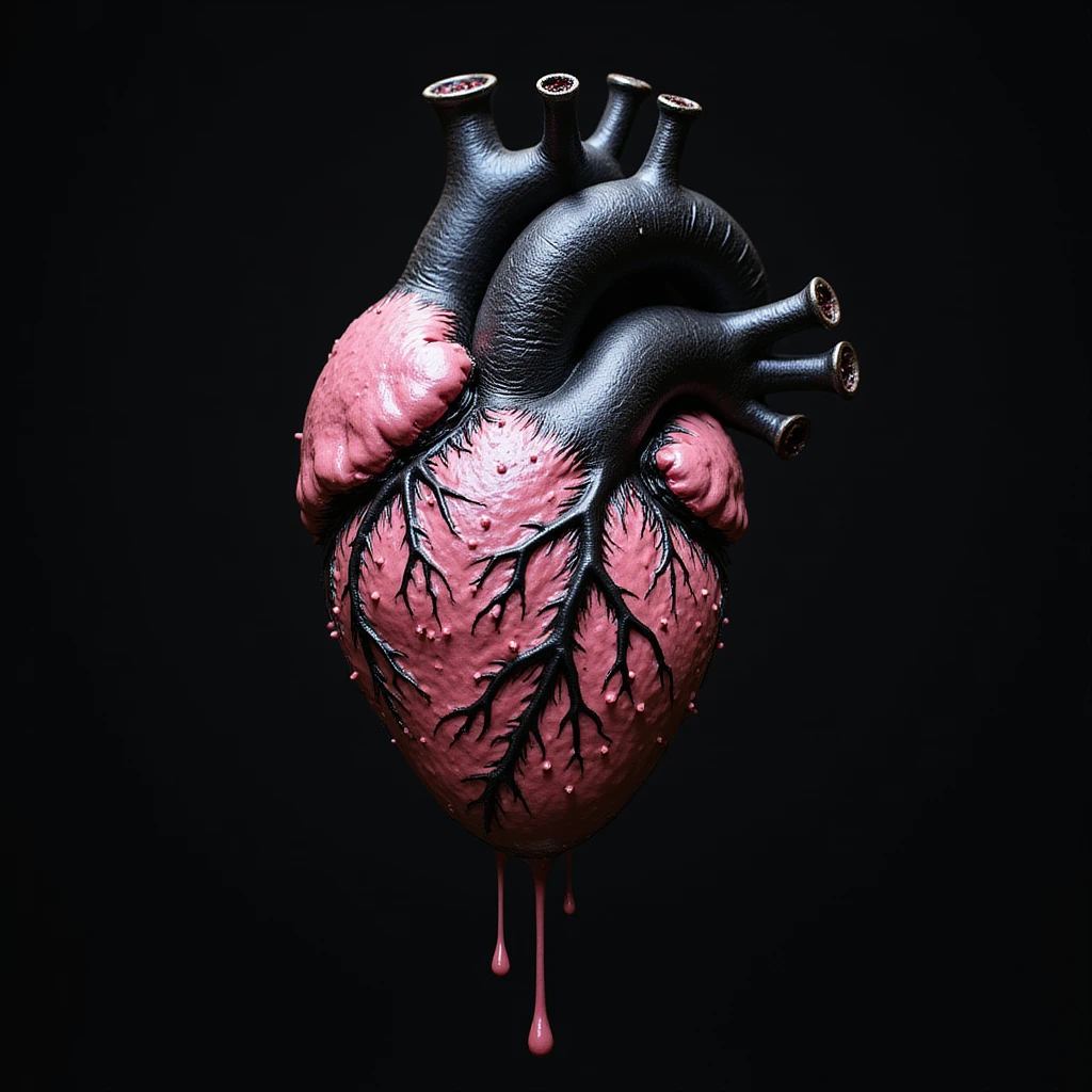 realistic gothic heart, black and pink, photorealistic style, no background emoji